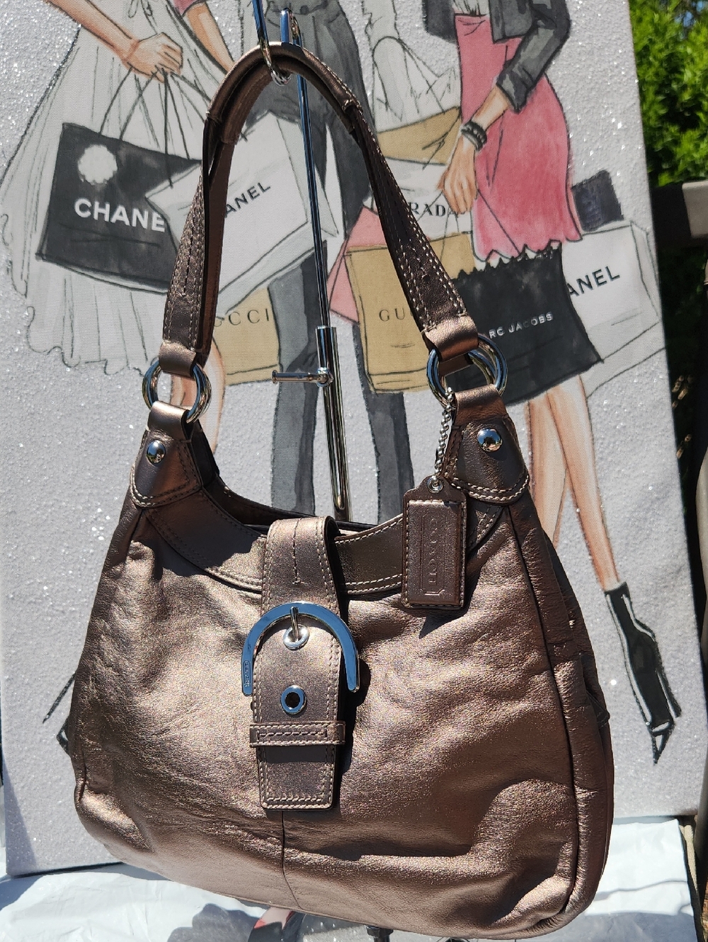 Coach Soho Bronze Leather Shoulder Bag with Buckle Accent EUC